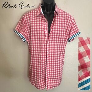 Robert Graham Contrast Short Sleeve Shirt XL Gently worn 100% cotton 23" armpit